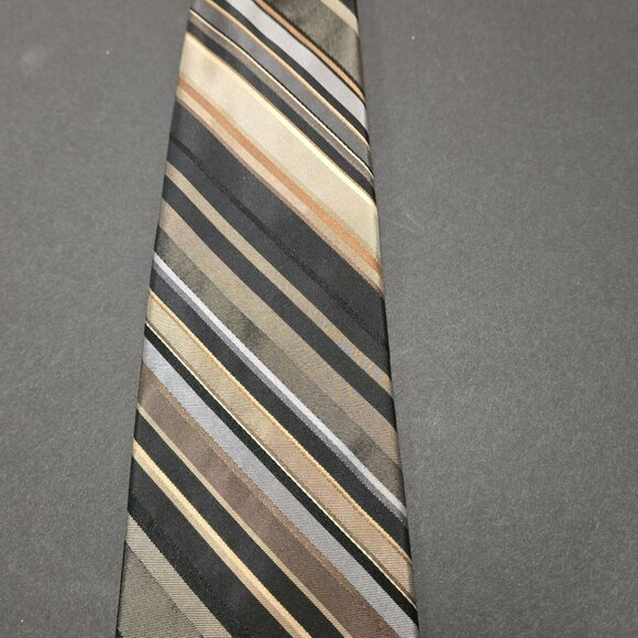 Perry Ellis Portfolio Mens Striped Classic Silk Tie Black Beige Brown 58" - Picture 3 of 6